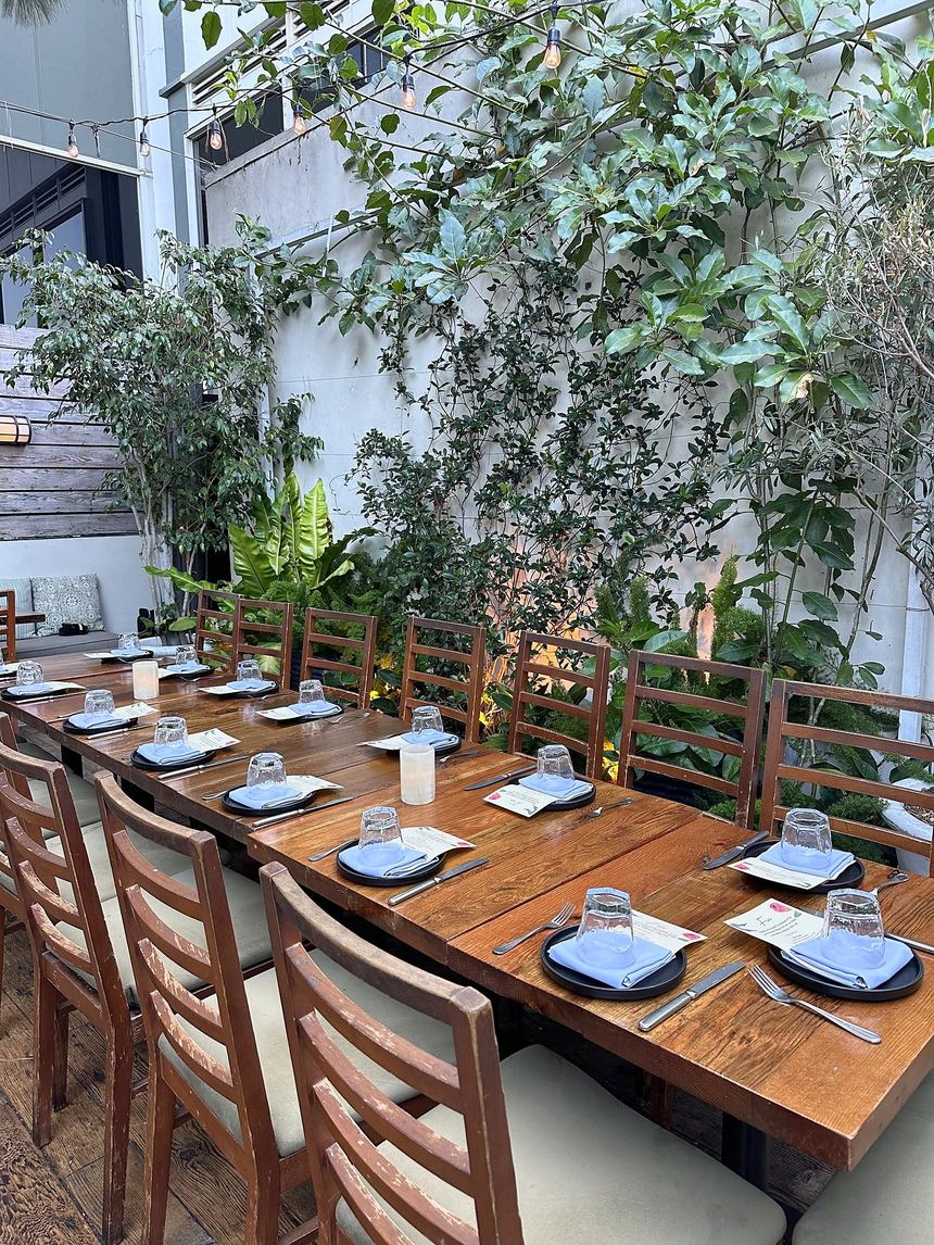 Upper garden patio at night
